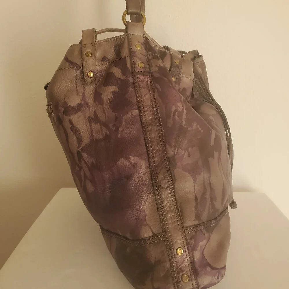 Leather cowgirl western equestrian hobo bag purse tiedye black brown purple gray
